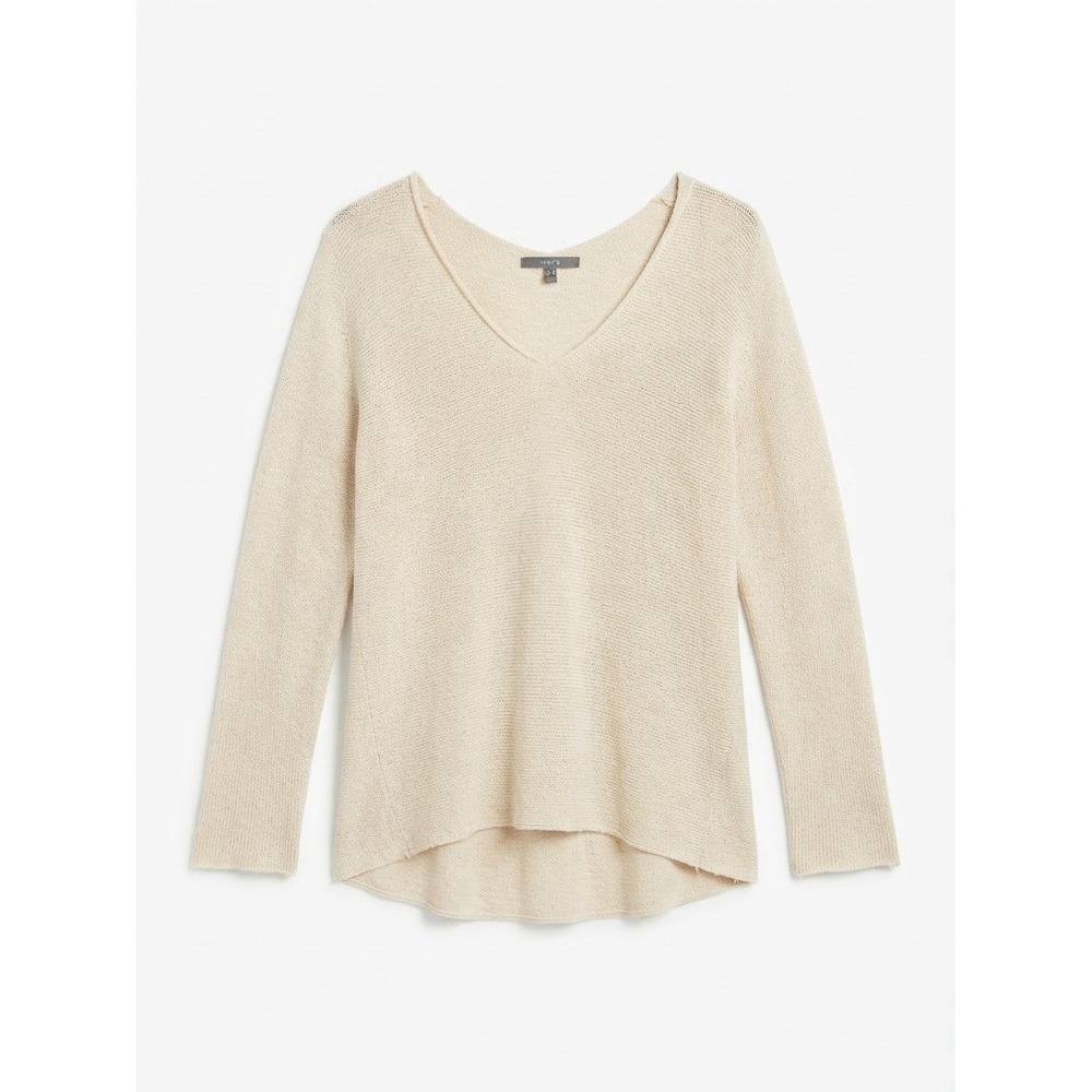 Vince Linen Knit Top Small Womens Vneck Minimal Chic Festival Nuetral Boho